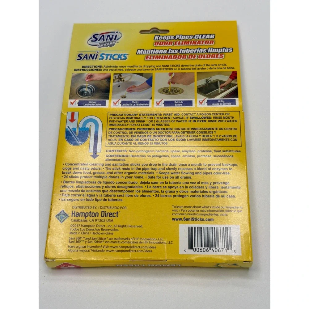 SANI STICKS 24 Count Drain Cleaner Odor Eliminator Keeps Pipes Clear Lemon Fresh